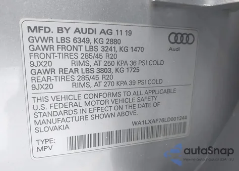 2020 Audi Q7 Premium Plus 55 Tfsi Quattro Tiptronic z USA, uszkodzony, nr VIN WA1LXAF76LD001244